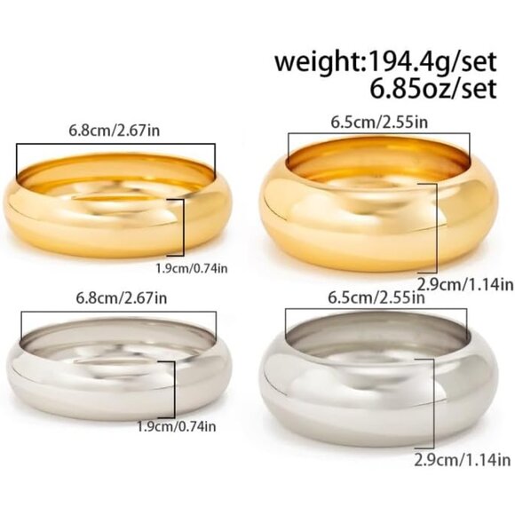 Stylish Stackable Gold and Silver Bangle Bracelets - Modern Women's Jewelry Set - Picture 6 of 6